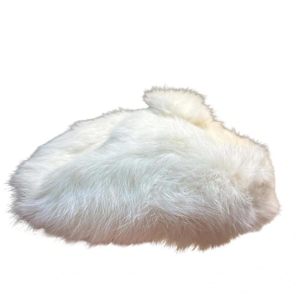 Vintage 40s SET Rabbit Fur Kids Hat and Handwarmer Muff Cream White Collectible